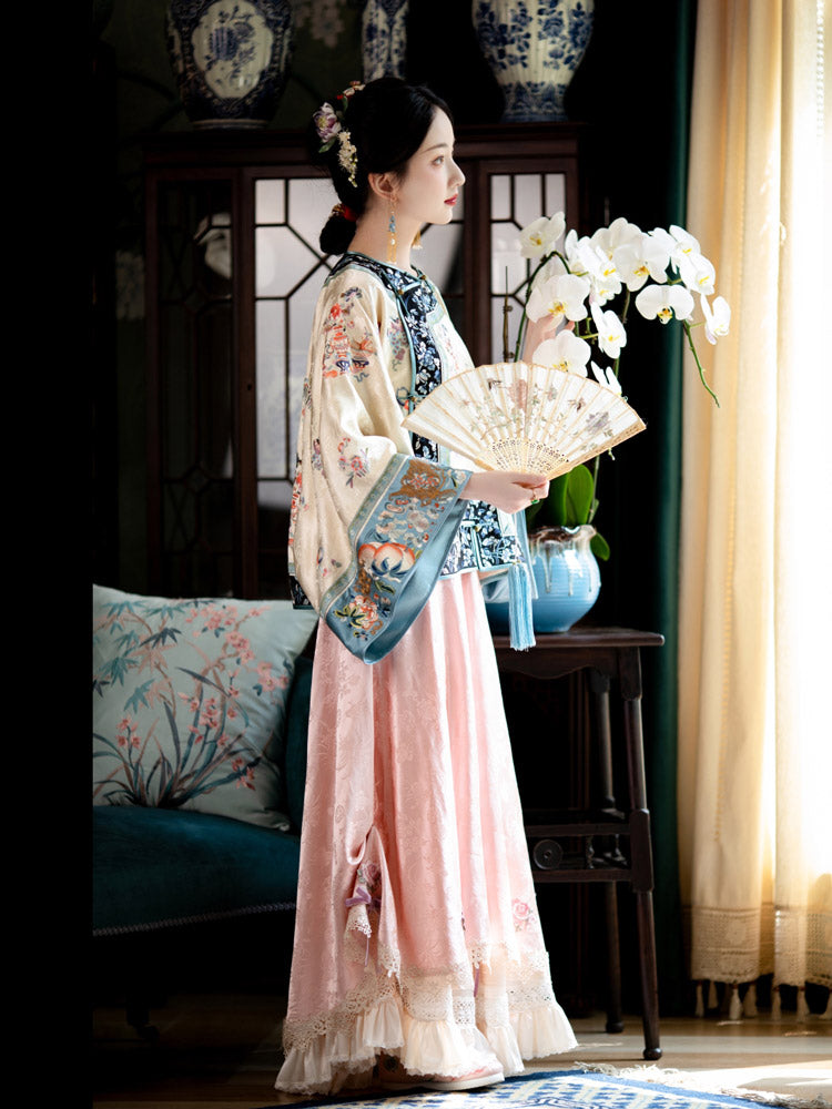 New Chinese-style Beige Han Elements Printed Jacquard Blouse Top with Traditional Frog Closure-Lovesyouforever