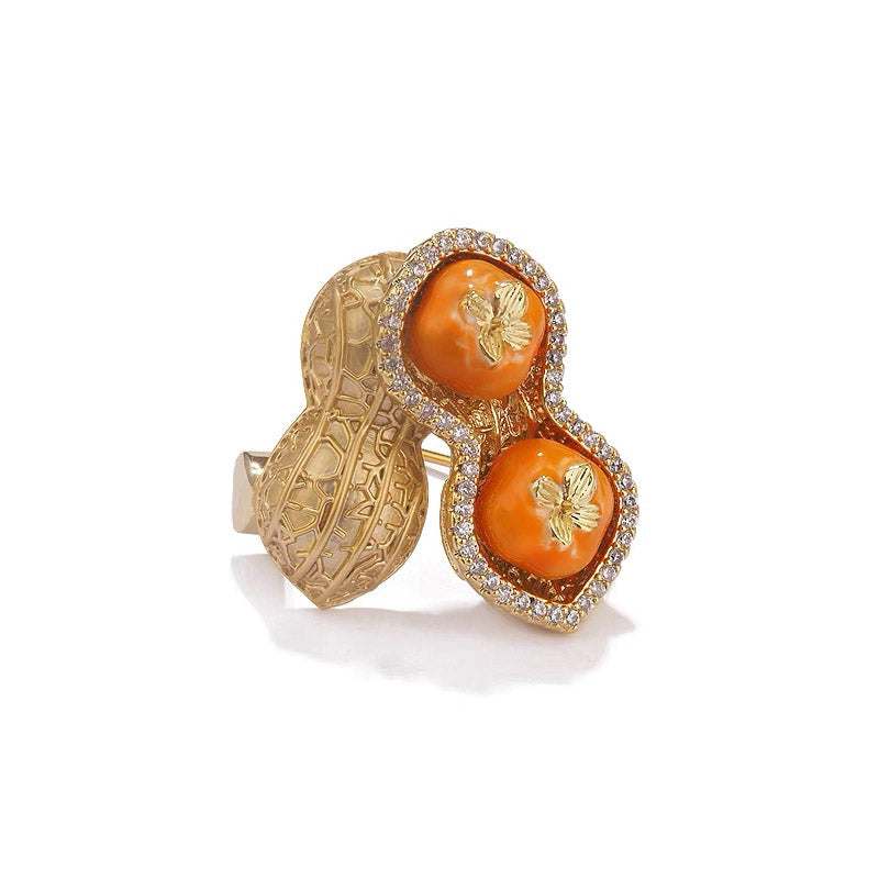 "Hao Shi Fa Sheng" - Natural Inspired Peanut and Persimmon Brooch for Women-Lovesyouforever