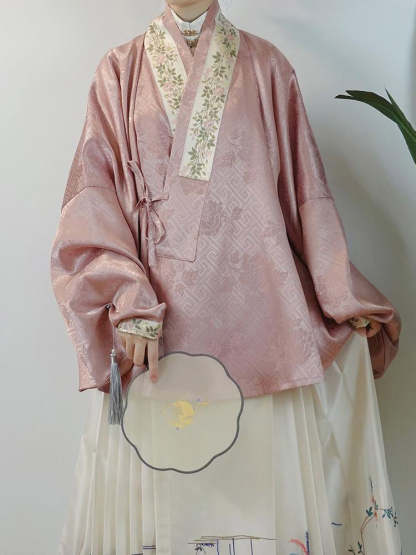 Chinese Style Ming Dynasty Pipa Sleeve Embroidered Dark-patterned Cross-collar Top for Women-Lovesyouforever