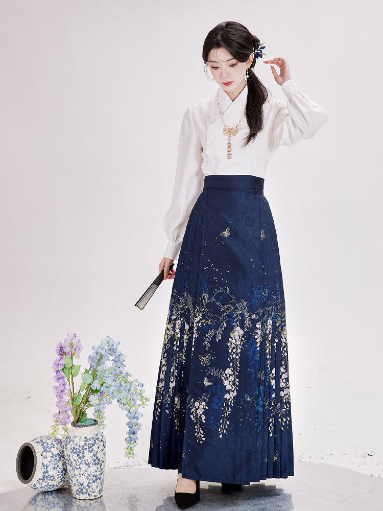 Wisteria Flower Rain Ma Mian Skirt - Modern Style Hanfu Mamianqun Daily Wear for Women-Lovesyouforever