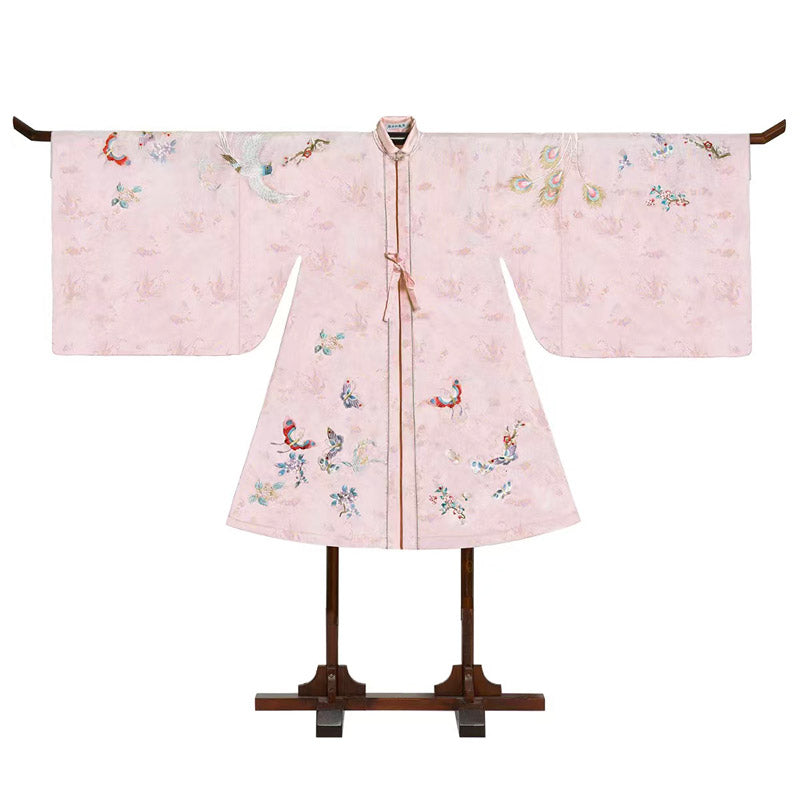 Pink Flowers and Birds Traditional Ancient Chinese Embroidered Hanfu Clothing Mamianqun Hanfu Skirt-Lovesyouforever