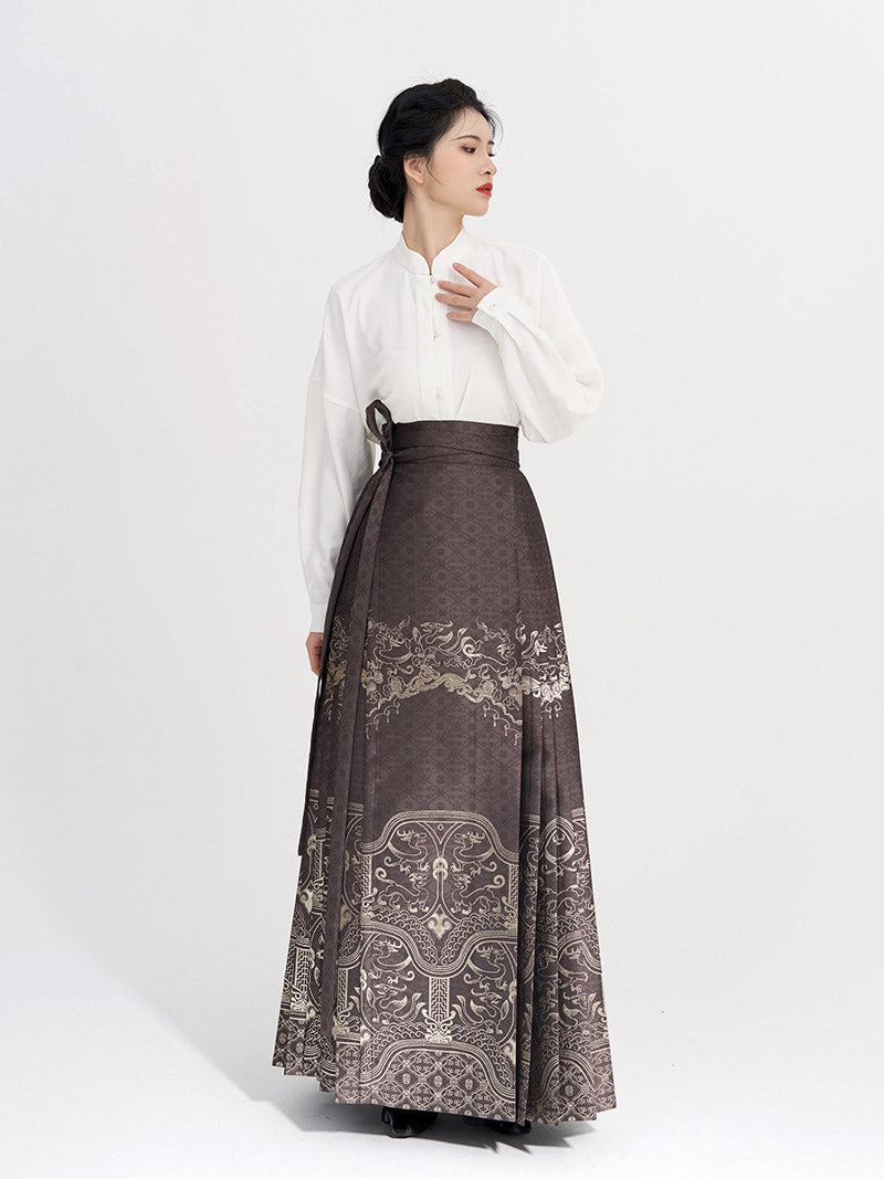 Vintage Chinese Traditional Auspicious Flower Pattern Yarn-dyed Jacquard Cloth Mamianqun Morden Hanfu Skirt-Lovesyouforever