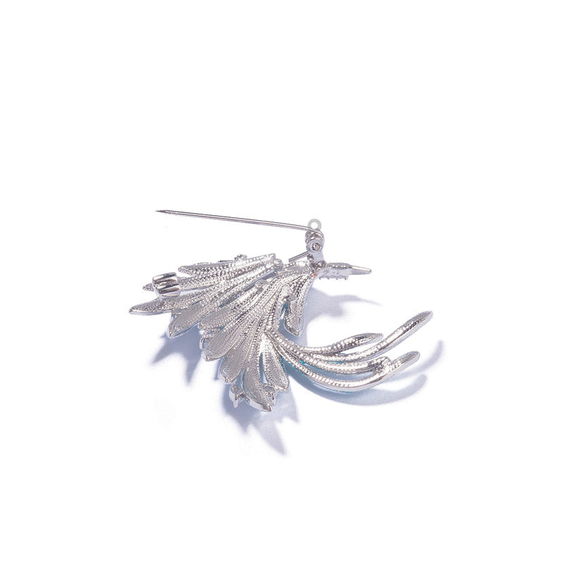 Chinese Style Vintage Enamel Inlaid Zircon Blue Gradient Phoenix Tail Brooch-Lovesyouforever