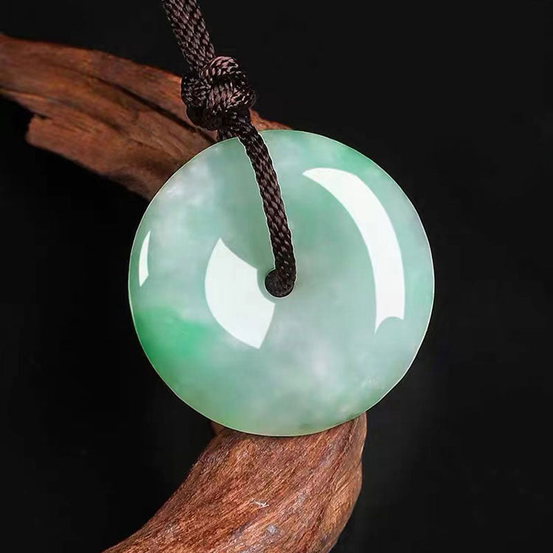 Moss in Snow Natural Ice Jadeite Jade Chinese「Ping An Kou」Pendant Necklace for Women and Men-Lovesyouforever