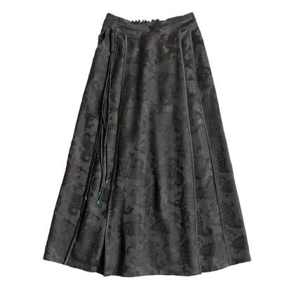 New Chinese-style Black Vintage Pattern Mulberry Silk Midi Skirt Mamianqun Skirt-Lovesyouforever