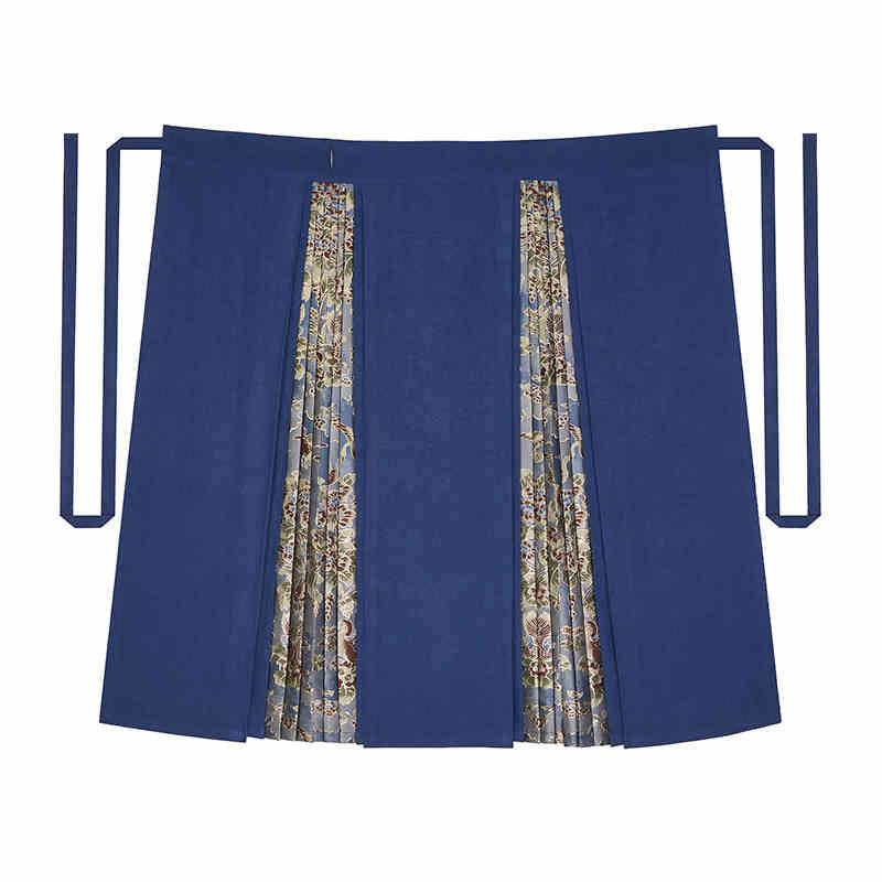 Vintage Chinese Blue Tang Dynasty Floral Tree and Bird Pattern Hanfu Mamianqun Skirt-Lovesyouforever