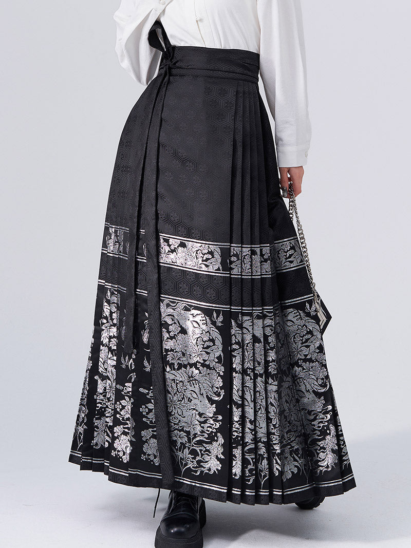 Vintage Chinese Traditional Auspicious Goat Pattern Yarn-dyed Jacquard Cloth Mamianqun Morden Hanfu Skirt-Lovesyouforever