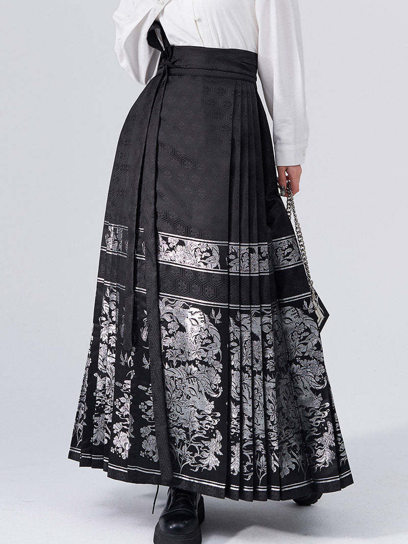Vintage Chinese Traditional Auspicious Goat Pattern Yarn-dyed Jacquard Cloth Mamianqun Morden Hanfu Skirt-Lovesyouforever