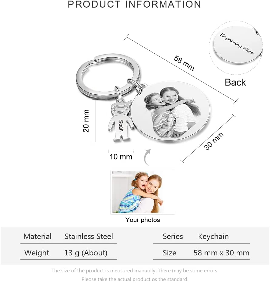 Keychain 1 Personalized First Name and photo and text With Charms 1 Child-Lovesyouforever