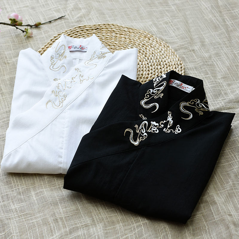 Morden Chinese Style Embroidered Crane Cross Collar Hanfu Shirt Top-Lovesyouforever
