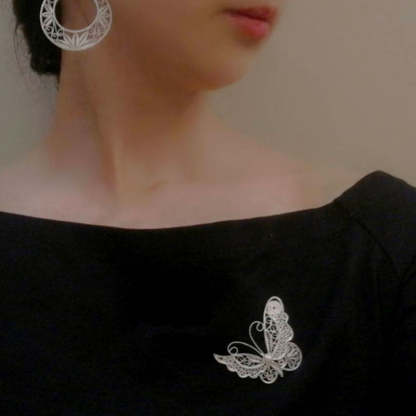 Vintage Plain Silver Filigree Butterfly Brooch Inlaid with Natural Freshwater Pearl-Lovesyouforever
