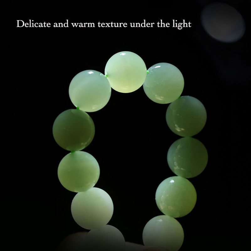 Natural Hetian Qingshui Jade Bracelet Adorned with Jade Gourd and the Chinese Character for '福' (fortune) Charm-Lovesyouforever