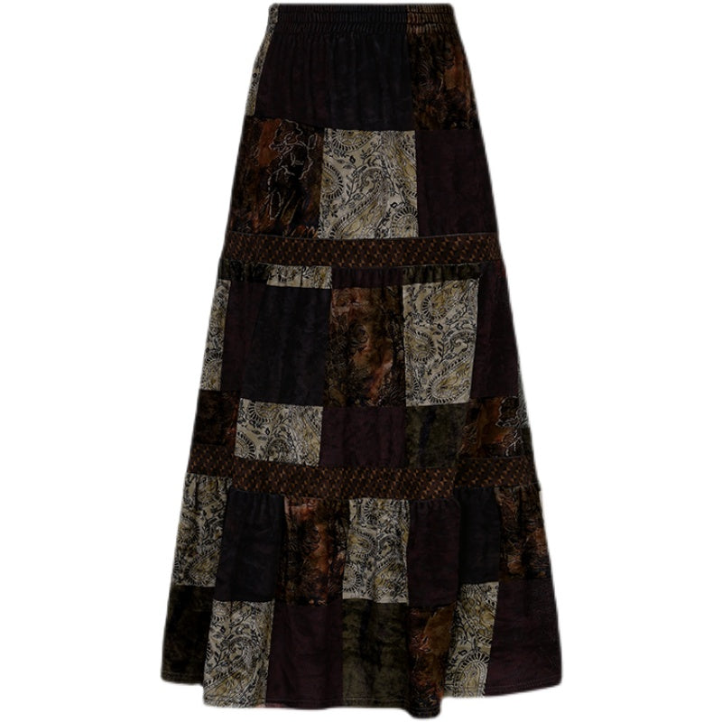 Vintage Velvet Patchwork Retro Tribal Print Skirt: Embrace the Wasteland Fashion Trend-Lovesyouforever