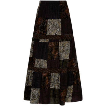 Vintage Velvet Patchwork Retro Tribal Print Skirt: Embrace the Wasteland Fashion Trend-Lovesyouforever
