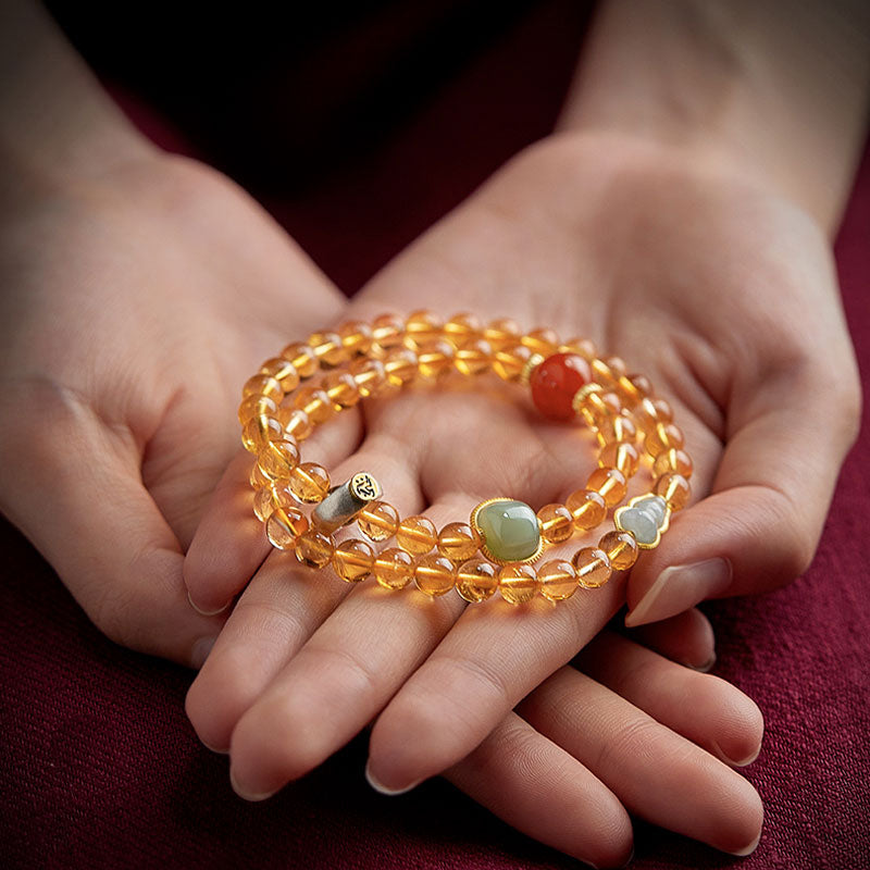 Double Circle Natural Clear Citrine Bracelet with Hetian Jade Multiple Gemstones-Lovesyouforever