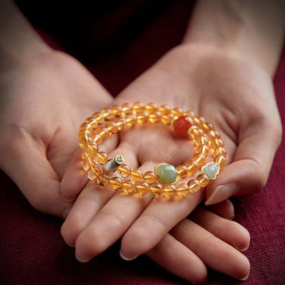 Double Circle Natural Clear Citrine Bracelet with Hetian Jade Multiple Gemstones-Lovesyouforever