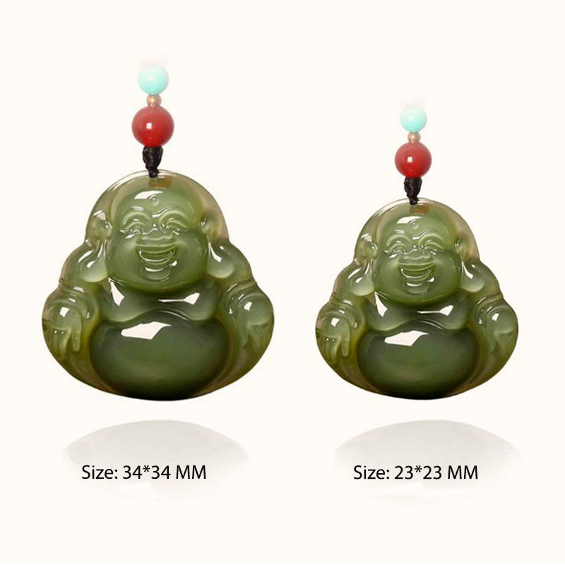 Natural Xinjiang Hetian Jade Green Jade Maitreya Buddha Jade Pendant Necklace-Lovesyouforever