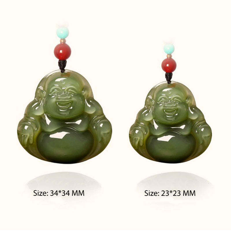 Natural Xinjiang Hetian Jade Green Jade Maitreya Buddha Jade Pendant Necklace-Lovesyouforever