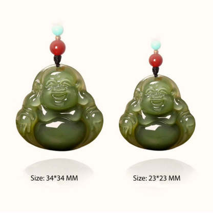 Natural Xinjiang Hetian Jade Green Jade Maitreya Buddha Jade Pendant Necklace-Lovesyouforever