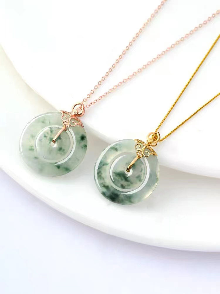 Natural Ice Jadeite Jade Chinese Concentric Knot「Health Harmony & Happiness」Ping An Kou Pendant Necklace for Women-Lovesyouforever