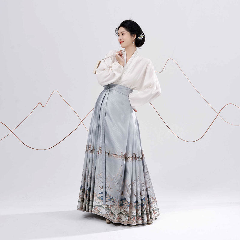 Traditional Chinese Auspicious Patterns - Deer and Kunlun Wonderland Hanfu Mamianqun Skirt-Lovesyouforever