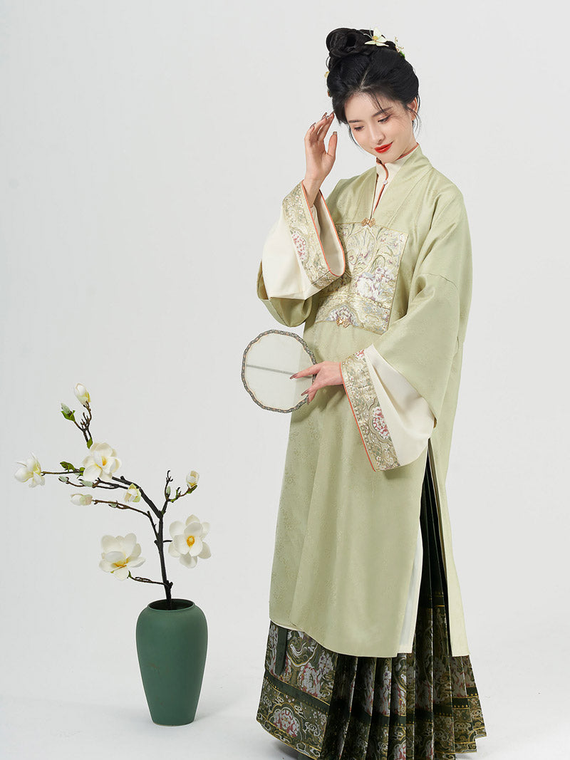 Traditional Ancient Chinese Style Phoenix and Peony Pattern Green Embroidery Mamianqun Hanfu Dress-Lovesyouforever