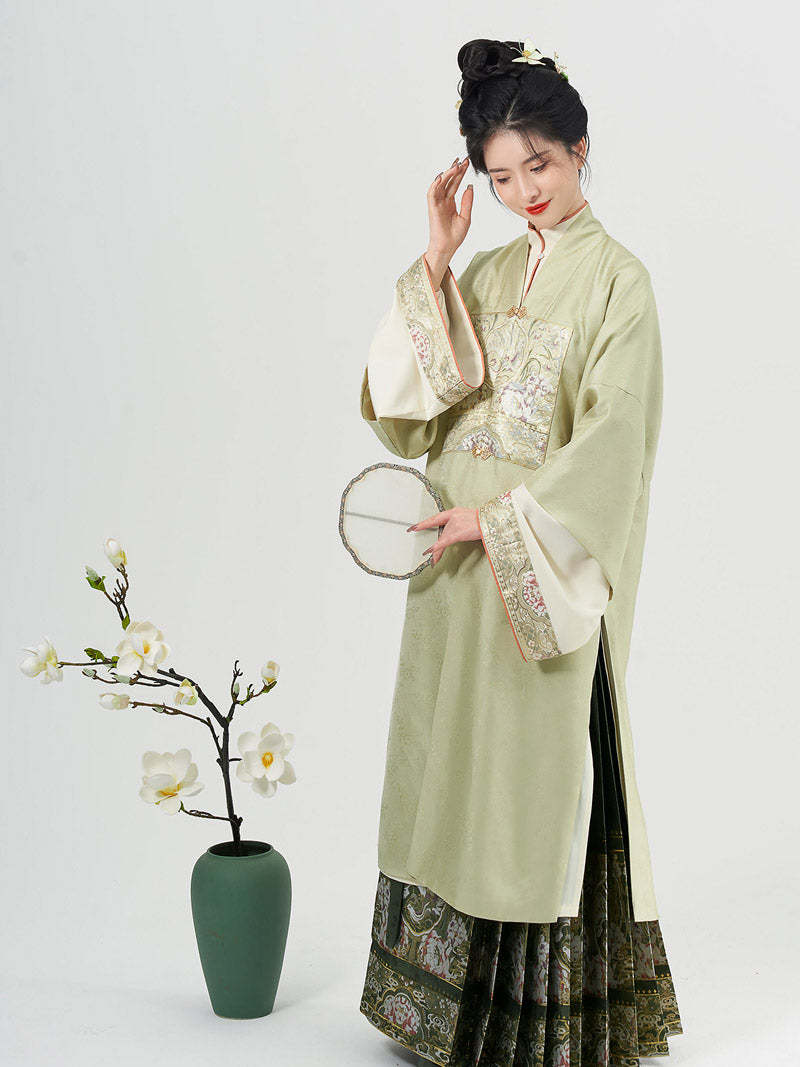 Traditional Ancient Chinese Style Phoenix and Peony Pattern Green Embroidery Mamianqun Hanfu Dress-Lovesyouforever