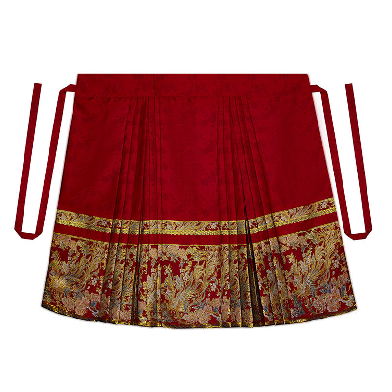 Vintage Chinese Style Phoenix and Peony Pattern Embroidery Mamianqun Hanfu Skirt-Lovesyouforever
