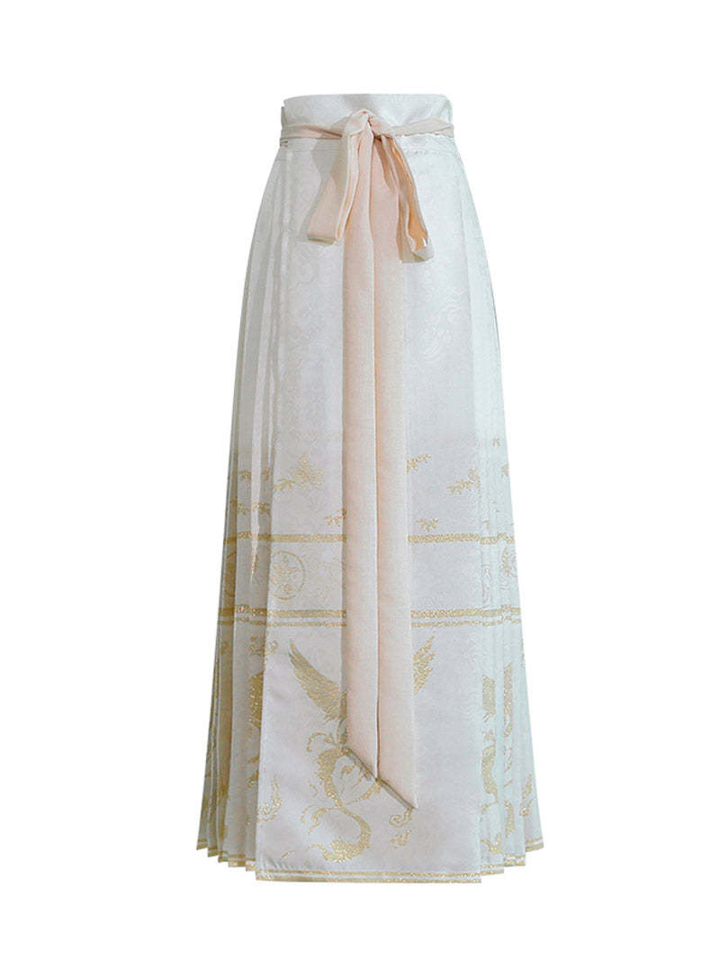 Woven Gold Phoenix and Xiangyun Floral Yarn-dyed Jacquard Cloth Mamianqun Hanfu Skirt Daily Wear-Lovesyouforever