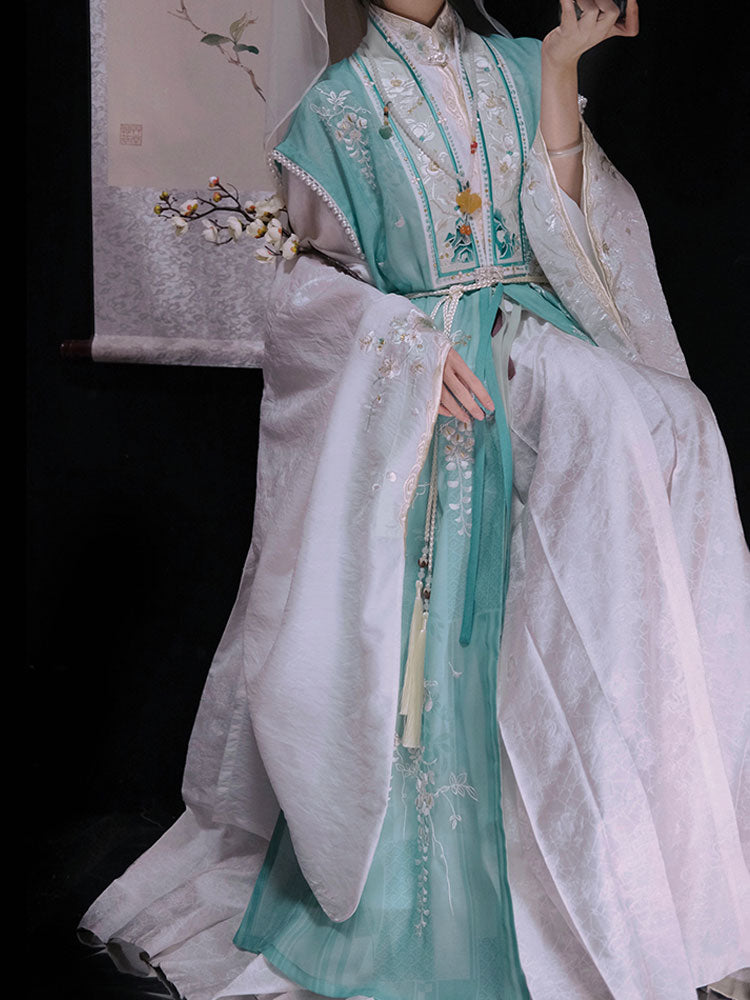 Whispers of a Misty Paradise - Traditional Stand Collar Embroidered Hanfu Dress Set-Lovesyouforever