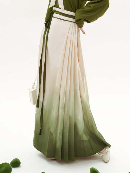 Matcha Green Chinese Style Artistic Landscape Painting Morden Hanfu Set Mamianqun Hanfu Skirt-Lovesyouforever