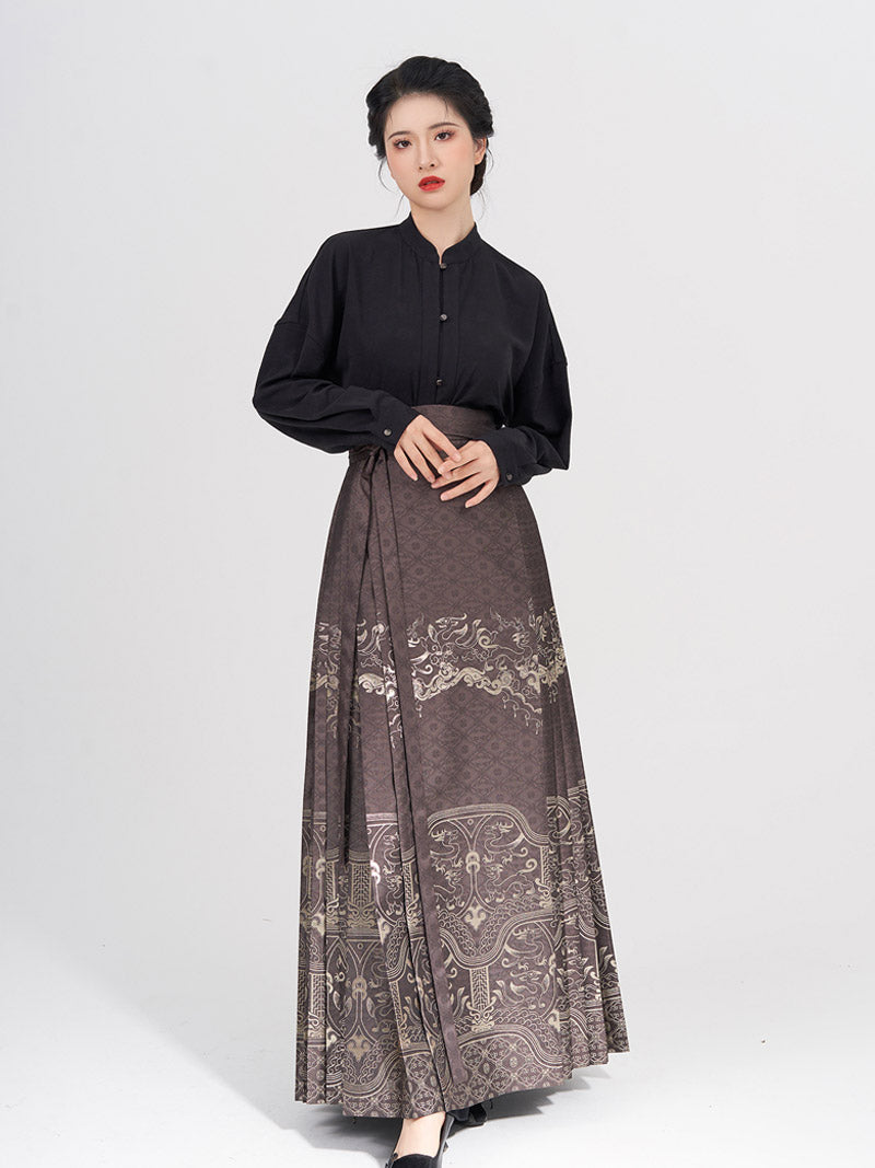 Vintage Chinese Traditional Auspicious Flower Pattern Yarn-dyed Jacquard Cloth Mamianqun Morden Hanfu Skirt-Lovesyouforever