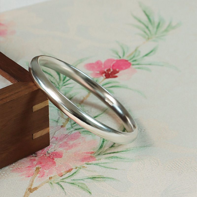 Hand-Carved Classic 999 Fine Silver High Polished Glossy Solid Bangle Bracelet Custome Size-Lovesyouforever