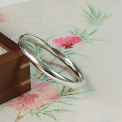 Hand-Carved Classic 999 Fine Silver High Polished Glossy Solid Bangle Bracelet Custome Size-Lovesyouforever
