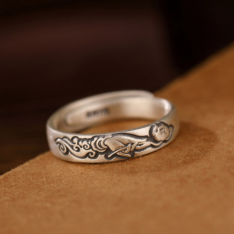 Exclusive Design 999 Sterling Silver Vintage Chinese「Culture and Blessing」Adjustable Ring-Lovesyouforever