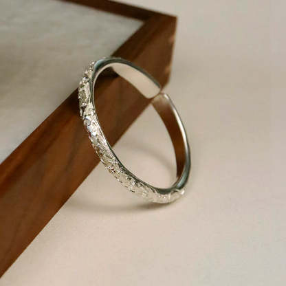 Hand Carved Chinese Style Vintage Vine Pattern Pure Solid Silver Bangle Bracelet-Lovesyouforever