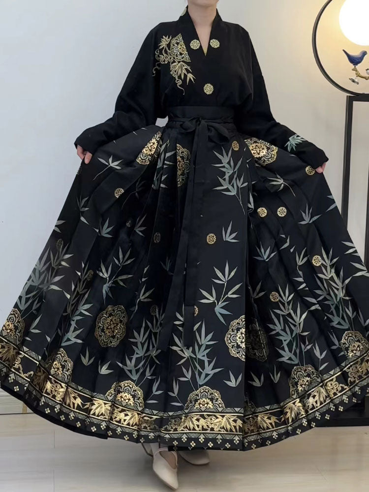 Swaying Bamboo Shadows, Glittering Brilliance, Radiant Beauty - Morden Mamianqun Hanfu Skirt-Lovesyouforever