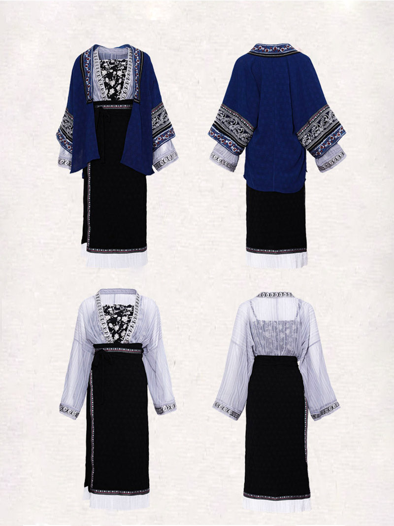 Miao Ethnic Minority Blue Embroidery Morden Hanfu Skirt Set-Lovesyouforever