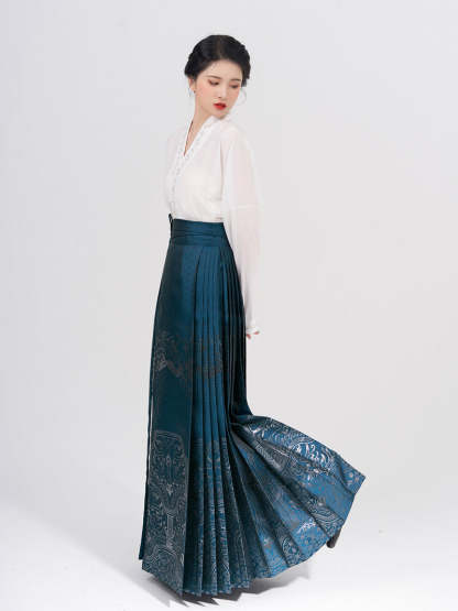 Vintage Chinese Traditional Auspicious Flower Pattern Yarn-dyed Jacquard Cloth Mamianqun Morden Hanfu Skirt-Lovesyouforever