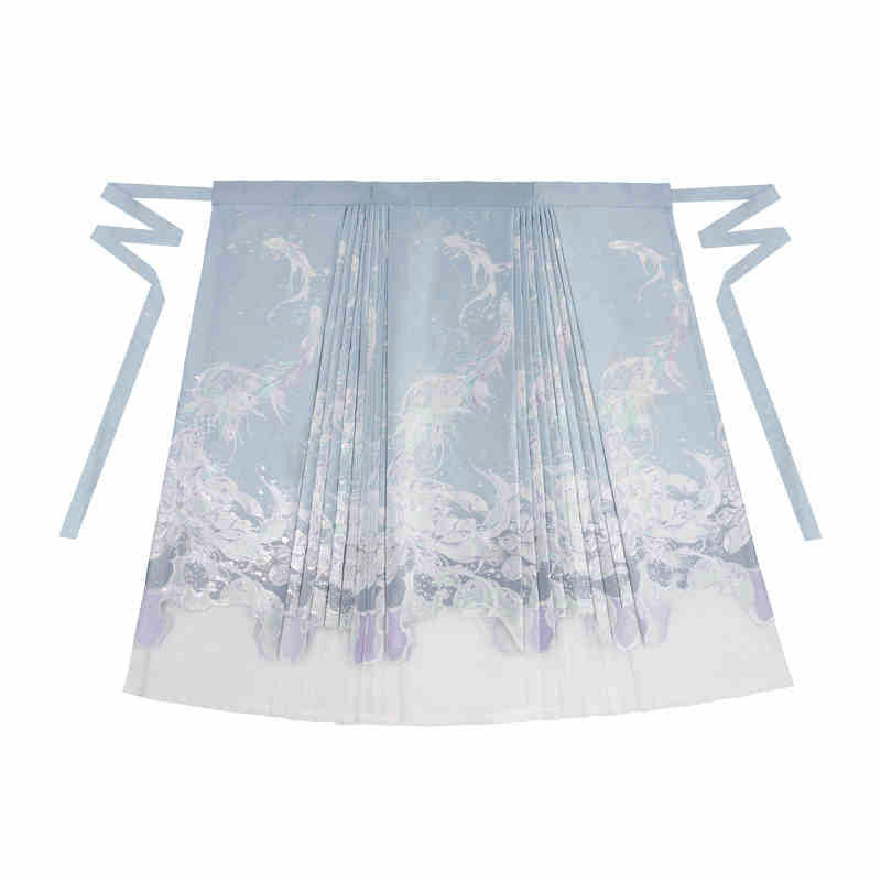 Spiritual Fish and Sea Waves – Dreamy Blue Hanfu Set with Horse Face Skirt Mamianqun Set-Lovesyouforever