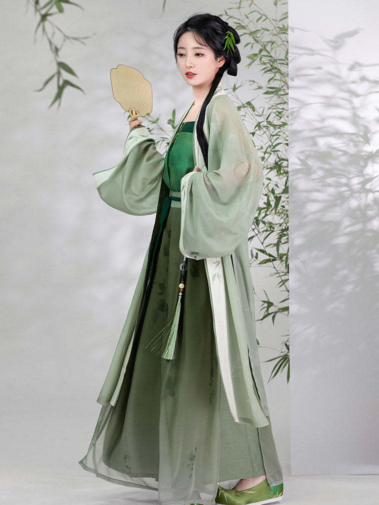 Veiled in Mist and Rain - Song Dynasty-Inspired Fresh Green Modern Hanfu Outfit-Lovesyouforever
