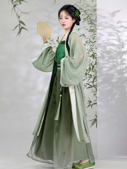 Veiled in Mist and Rain - Song Dynasty-Inspired Fresh Green Modern Hanfu Outfit-Lovesyouforever