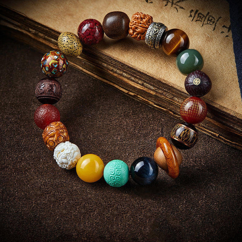 Multi-Gemstone Bodhi Seed Prajna Heart Sutra Six Character Bracelet for Men and Women-Lovesyouforever