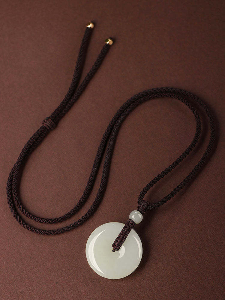 Natural Hetian Qingshui Jade Ping An Kou Jade Pendant Necklace Couple Gift-Lovesyouforever