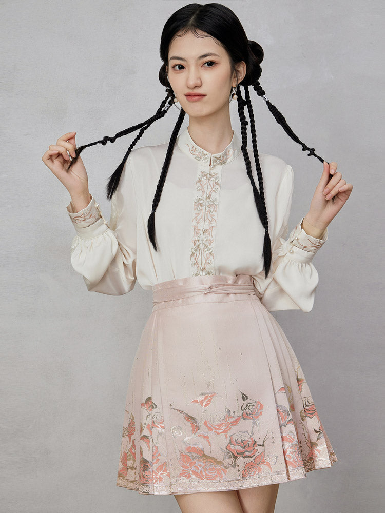 Gilded Roses – Mini Brocade Neo-Chinese Short Mamianqun Skirt-Lovesyouforever