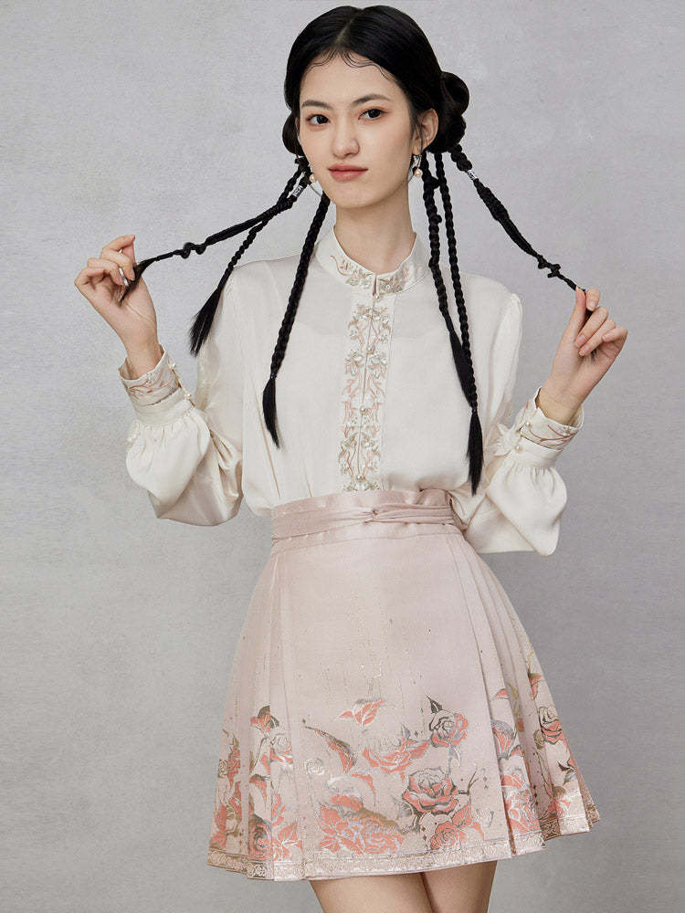 Gilded Roses – Mini Brocade Neo-Chinese Short Mamianqun Skirt-Lovesyouforever