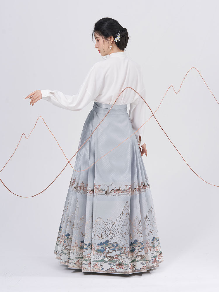 Traditional Chinese Auspicious Patterns - Deer and Kunlun Wonderland Hanfu Mamianqun Skirt-Lovesyouforever