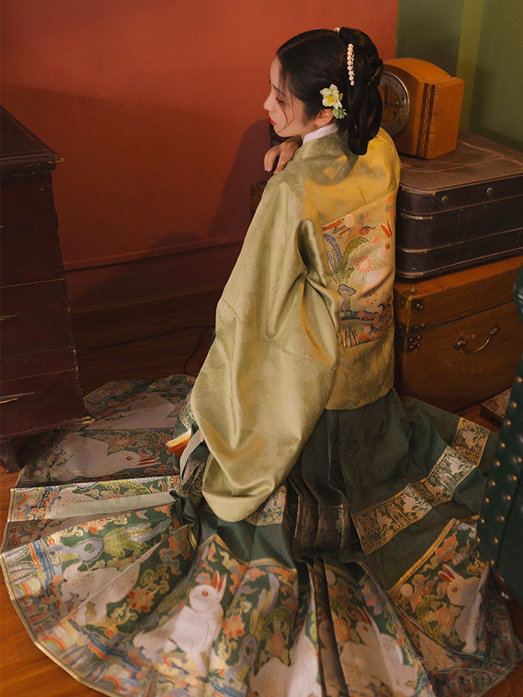 Jade Rabbit Gazing at the Moon - Ming Dynasty Style Hanfu Mamianqun Skirt Set-Lovesyouforever