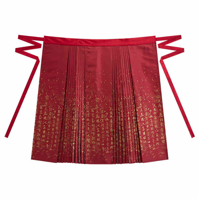 Chinese Calligraphy Elements in Woven Gold Mamianqun Hanfu Skirt-Lovesyouforever