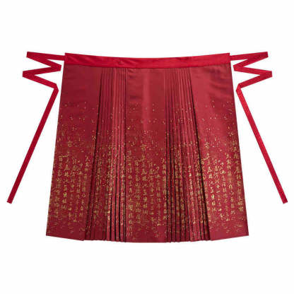 Chinese Calligraphy Elements in Woven Gold Mamianqun Hanfu Skirt-Lovesyouforever